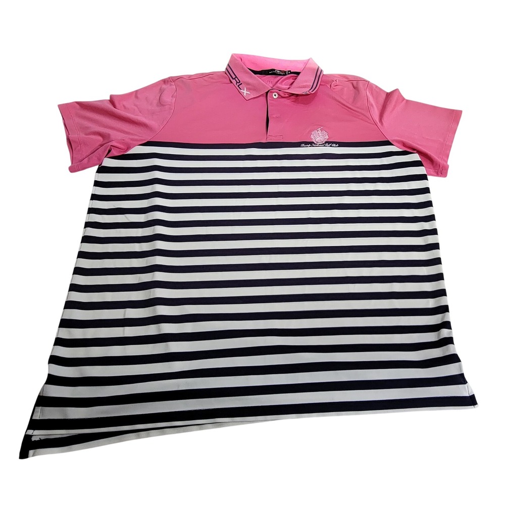 RLX Ralph Lauren Mens XL Pink‎ Striped Trump National Golf Club Polo RN41381